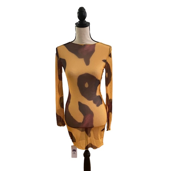 Dresses & Skirts - Print Long Sleeve Sheer Triple Tie Back Dress